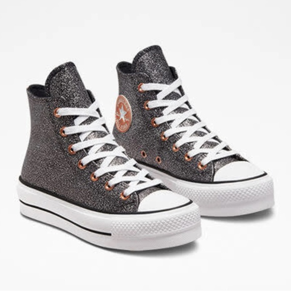 Converse Chuck Taylor All Star Lift High Top Sneaker- Black/Copper/White Glitter - Picture 5 of 8